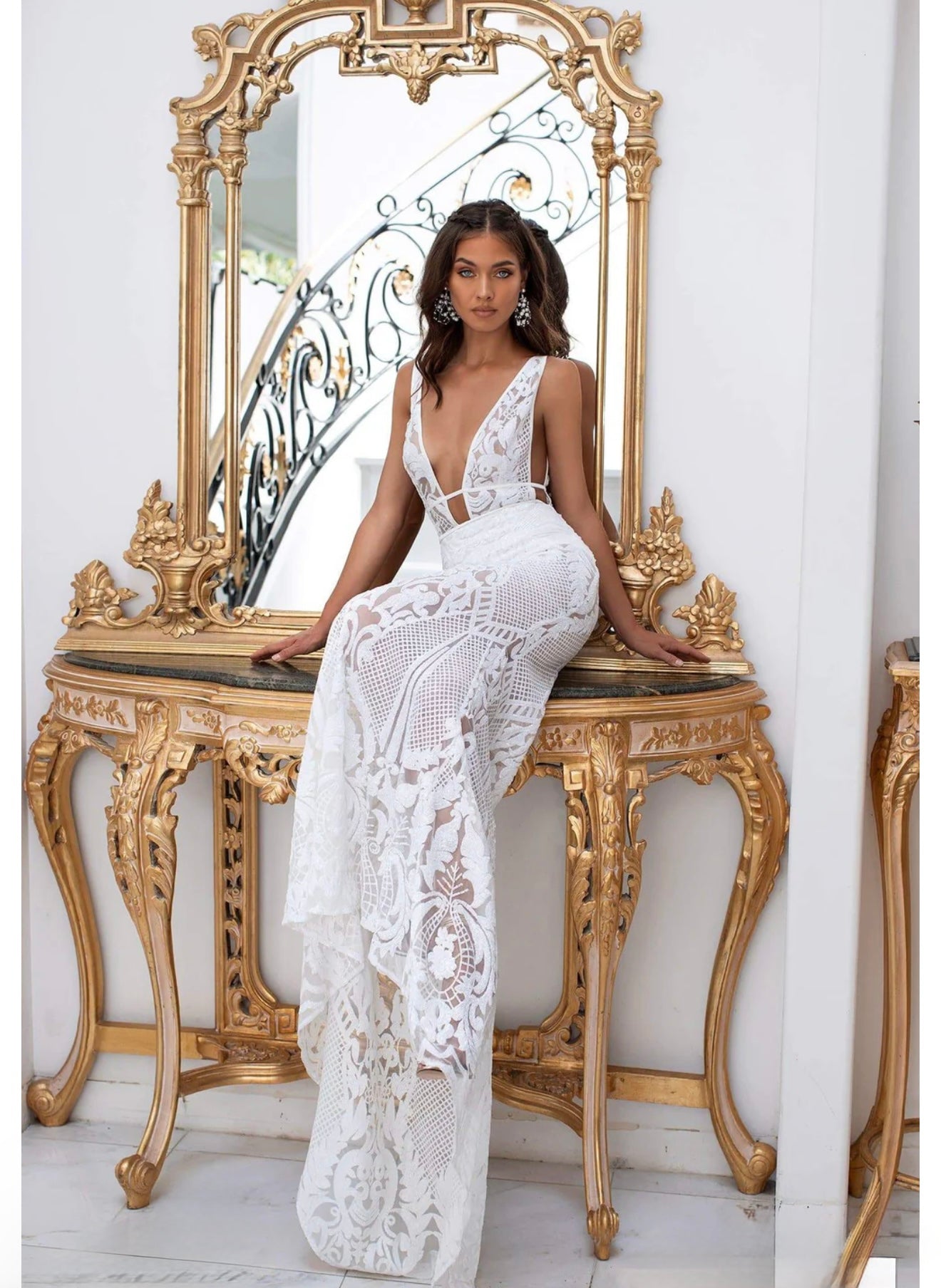 White sparkling mermaid gown